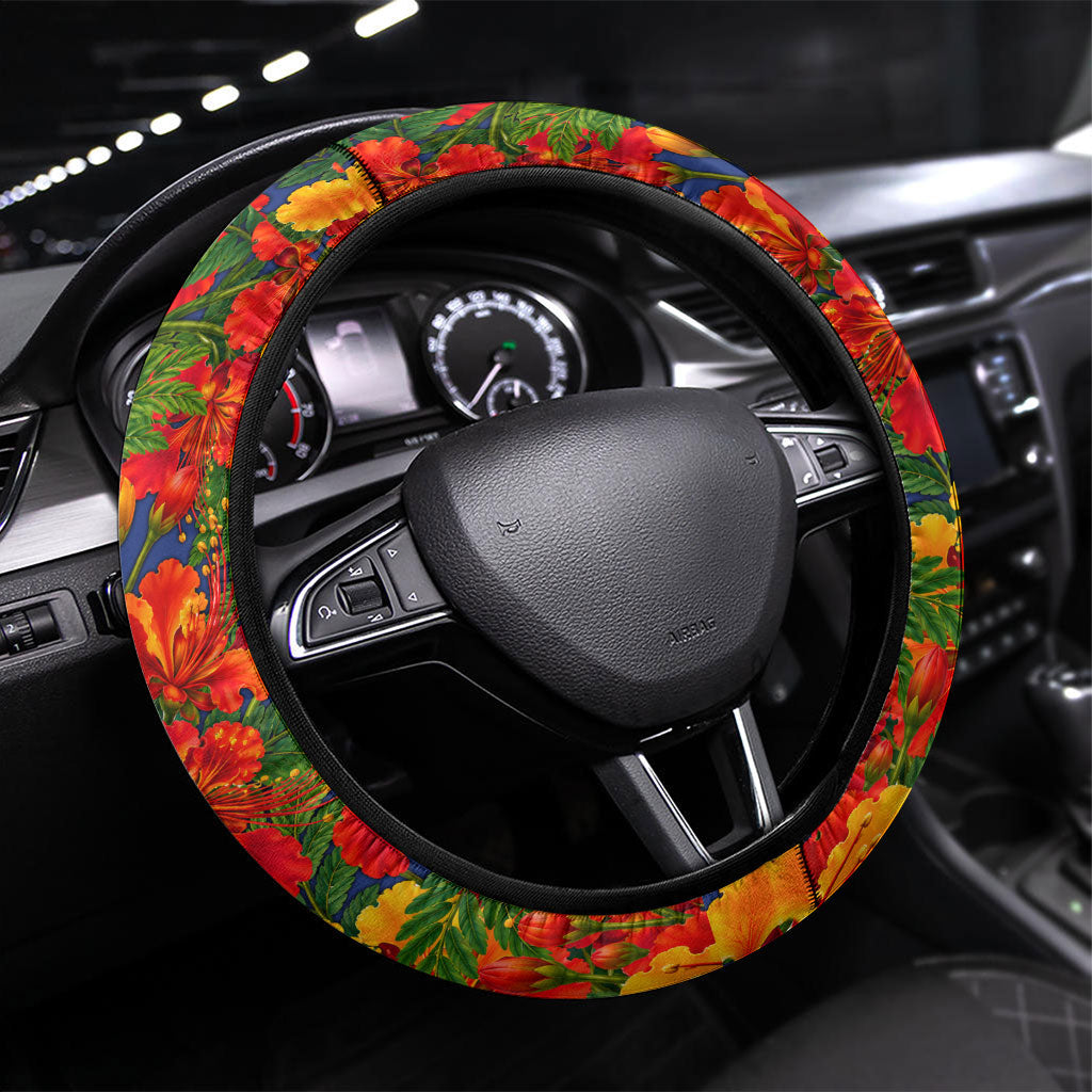 Barbados Independence Day Pelican Steering Wheel Cover Patriotic Tropical Island Scenery And Exotic Flowers