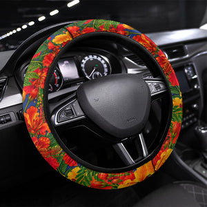 Barbados Independence Day Pelican Steering Wheel Cover Patriotic Tropical Island Scenery And Exotic Flowers