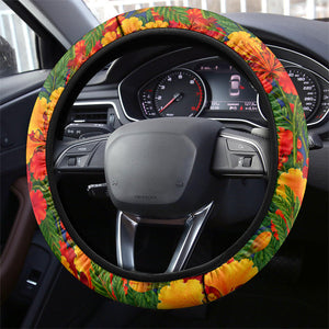 Barbados Independence Day Pelican Steering Wheel Cover Patriotic Tropical Island Scenery And Exotic Flowers