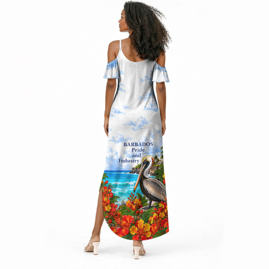 Barbados Independence Day Pelican Summer Maxi Dress Patriotic Tropical Island Scenery And Exotic Flowers