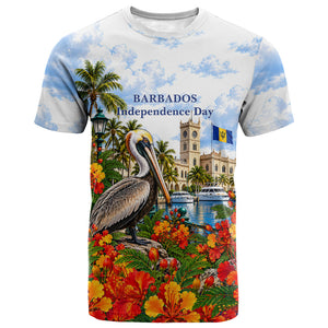 Barbados Independence Day Pelican T shirt Patriotic Tropical Island Scenery And Exotic Flowers