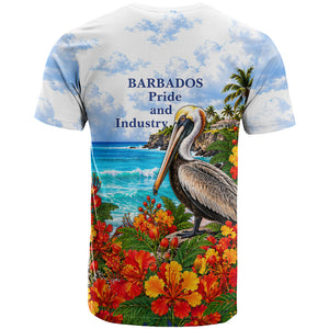 Barbados Independence Day Pelican T shirt Patriotic Tropical Island Scenery And Exotic Flowers