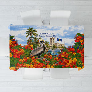 Barbados Independence Day Pelican Tablecloth Patriotic Tropical Island Scenery And Exotic Flowers