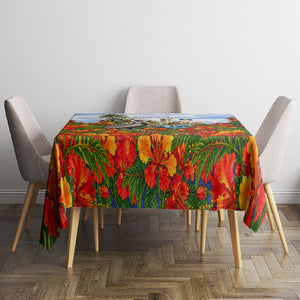 Barbados Independence Day Pelican Tablecloth Patriotic Tropical Island Scenery And Exotic Flowers