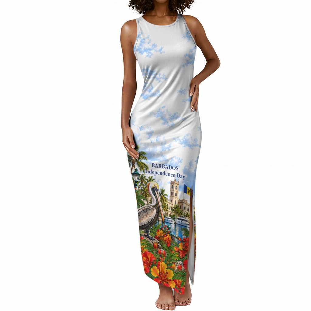 Barbados Independence Day Pelican Tank Maxi Dress Patriotic Tropical Island Scenery And Exotic Flowers