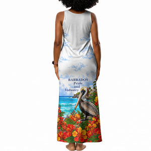 Barbados Independence Day Pelican Tank Maxi Dress Patriotic Tropical Island Scenery And Exotic Flowers