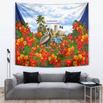 Barbados Independence Day Pelican Tapestry Patriotic Tropical Island Scenery And Exotic Flowers