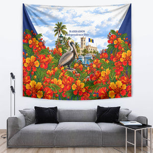 Barbados Independence Day Pelican Tapestry Patriotic Tropical Island Scenery And Exotic Flowers