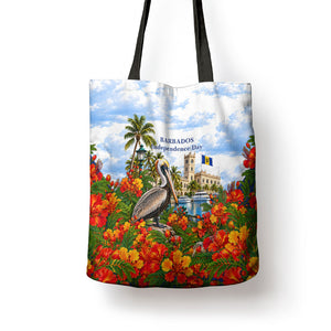 Barbados Independence Day Pelican Tote Bag Patriotic Tropical Island Scenery And Exotic Flowers