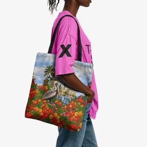Barbados Independence Day Pelican Tote Bag Patriotic Tropical Island Scenery And Exotic Flowers