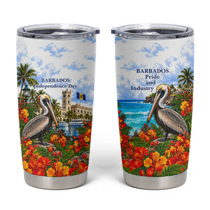 Barbados Independence Day Pelican Tumbler Cup Patriotic Tropical Island Scenery And Exotic Flowers