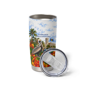 Barbados Independence Day Pelican Tumbler Cup Patriotic Tropical Island Scenery And Exotic Flowers