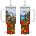 Barbados Independence Day Pelican Tumbler With Handle Patriotic Tropical Island Scenery And Exotic Flowers