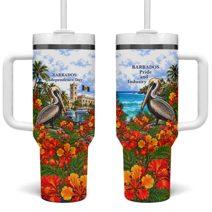 Barbados Independence Day Pelican Tumbler With Handle Patriotic Tropical Island Scenery And Exotic Flowers