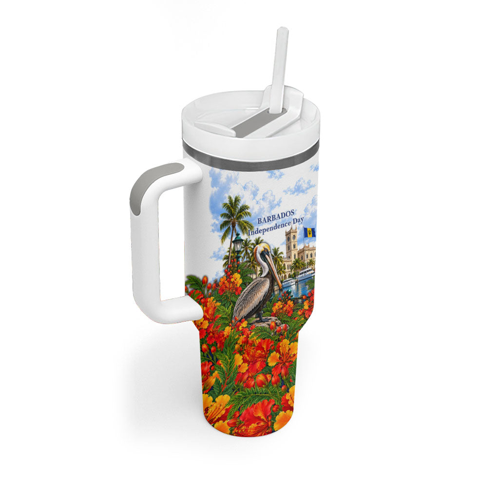 Barbados Independence Day Pelican Tumbler With Handle Patriotic Tropical Island Scenery And Exotic Flowers