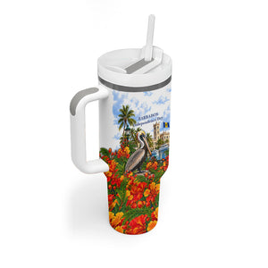 Barbados Independence Day Pelican Tumbler With Handle Patriotic Tropical Island Scenery And Exotic Flowers
