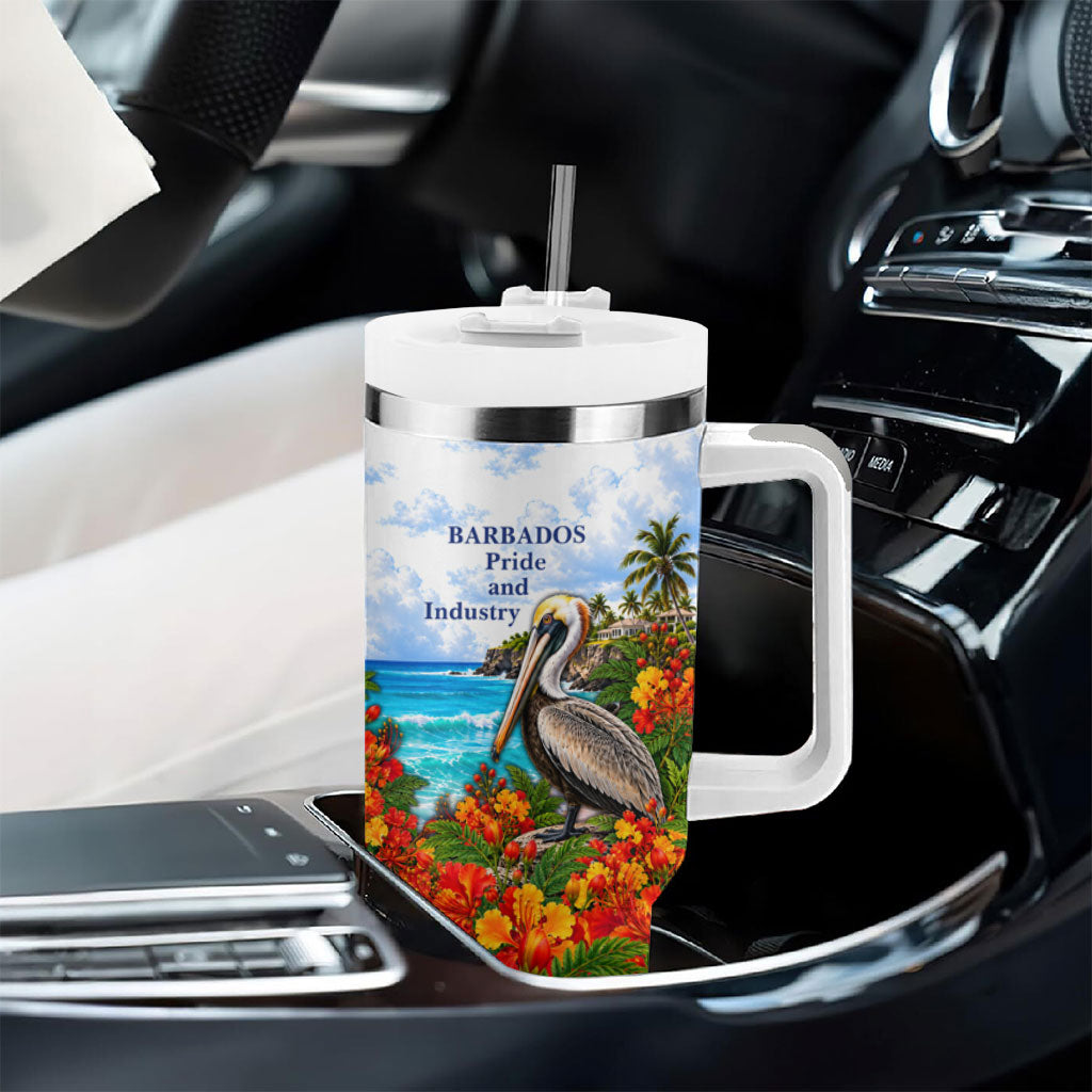 Barbados Independence Day Pelican Tumbler With Handle Patriotic Tropical Island Scenery And Exotic Flowers