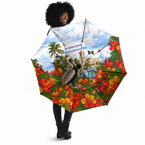 Barbados Independence Day Pelican Umbrella Patriotic Tropical Island Scenery And Exotic Flowers