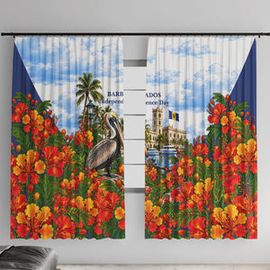 Barbados Independence Day Pelican Window Curtain Patriotic Tropical Island Scenery And Exotic Flowers