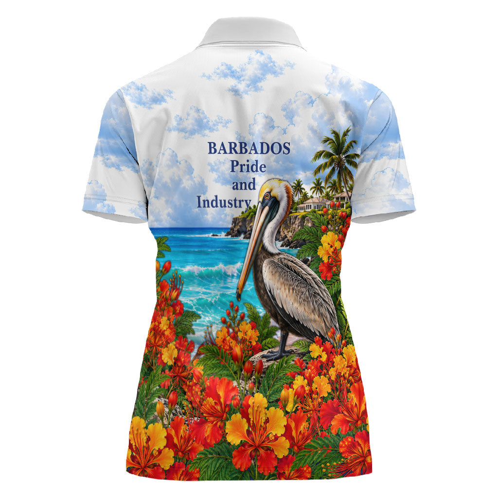 Barbados Independence Day Pelican Women Polo Shirt Patriotic Tropical Island Scenery And Exotic Flowers