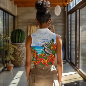 Barbados Independence Day Pelican Women Sleeveless Polo Shirt Patriotic Tropical Island Scenery And Exotic Flowers