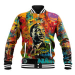 Martin Luther King Jr Baseball Jacket Colorful Street Art Portrait Black History Graffiti Style - African Pride