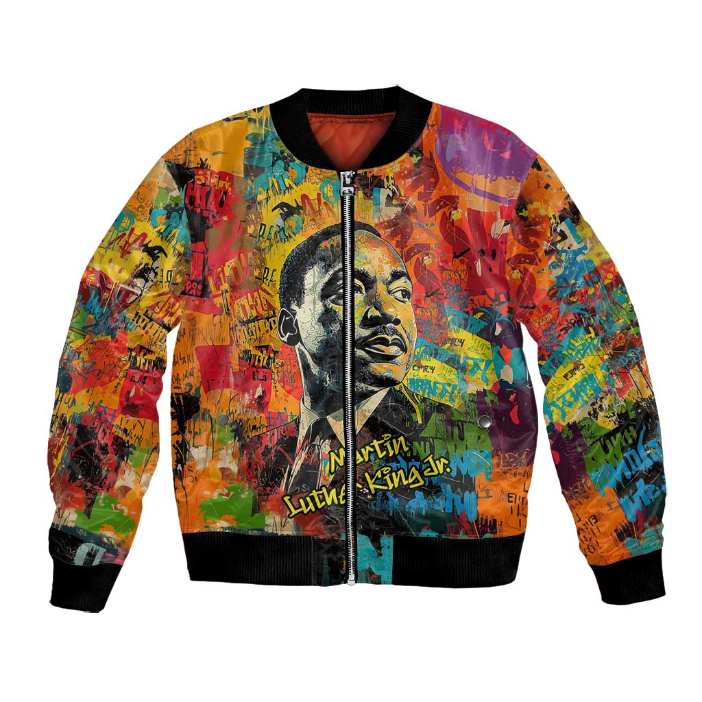 Martin Luther King Jr Bomber Jacket Colorful Street Art Portrait Black History Graffiti Style - African Pride