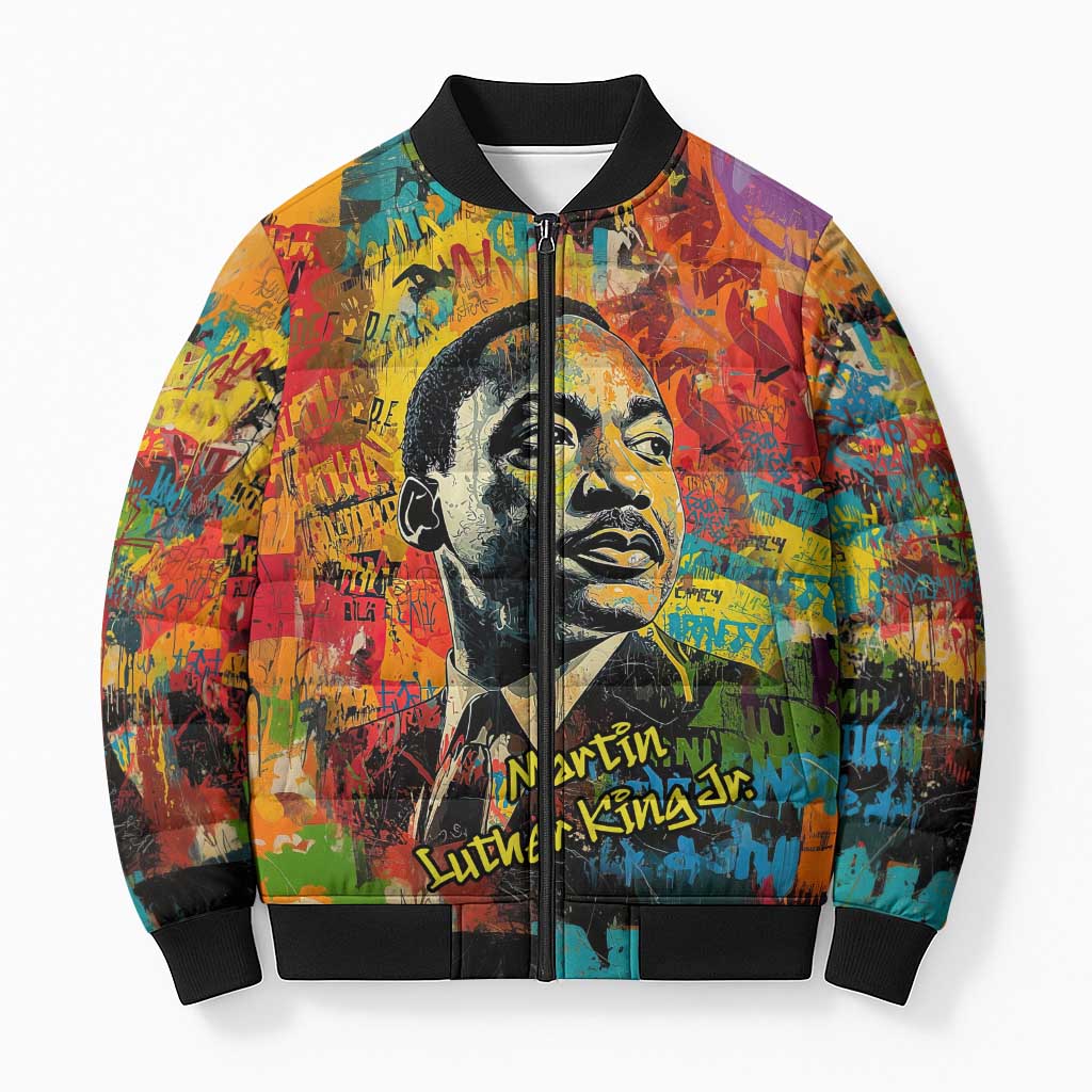 Martin Luther King Jr Bomber Puffer Jacket Colorful Street Art Portrait Black History Graffiti Style - African Pride