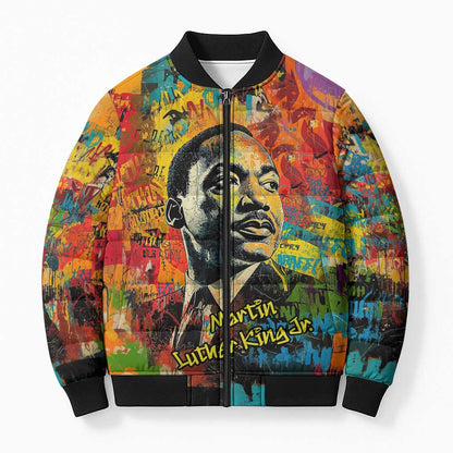 Martin Luther King Jr Bomber Puffer Jacket Colorful Street Art Portrait Black History Graffiti Style - African Pride