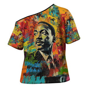 Martin Luther King Jr Cross Shoulder Shirt Colorful Street Art Portrait Black History Graffiti Style - African Pride