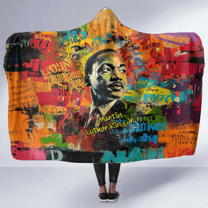 Martin Luther King Jr Hooded Blanket Colorful Street Art Portrait Black History Graffiti Style - African Pride