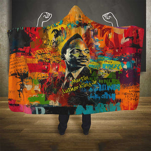 Martin Luther King Jr Hooded Blanket Colorful Street Art Portrait Black History Graffiti Style - African Pride