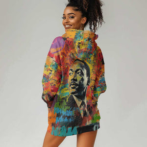 Martin Luther King Jr Hoodie Dress Colorful Street Art Portrait Black History Graffiti Style - African Pride