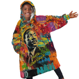 Martin Luther King Jr Kid Wearable Blanket Hoodie Colorful Street Art Portrait Black History Graffiti Style - African Pride