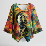 Martin Luther King Jr Kimono Sleeve Blouse Colorful Street Art Portrait Black History Graffiti Style - African Pride
