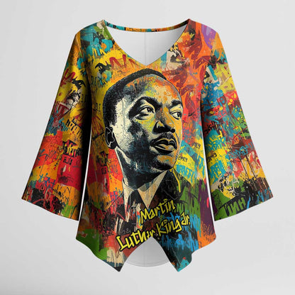 Martin Luther King Jr Kimono Sleeve Blouse Colorful Street Art Portrait Black History Graffiti Style - African Pride