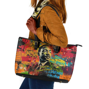 Martin Luther King Jr Leather Tote Bag Colorful Street Art Portrait Black History Graffiti Style - African Pride