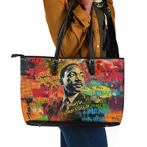 Martin Luther King Jr Leather Tote Bag Colorful Street Art Portrait Black History Graffiti Style - African Pride