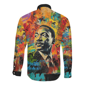 Martin Luther King Jr Long Sleeve Button Shirt Colorful Street Art Portrait Black History Graffiti Style - African Pride