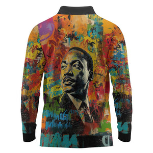 Martin Luther King Jr Long Sleeve Polo Shirt Colorful Street Art Portrait Black History Graffiti Style - African Pride