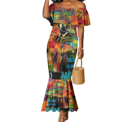 Martin Luther King Jr Mermaid Dress Colorful Street Art Portrait Black History Graffiti Style TS04