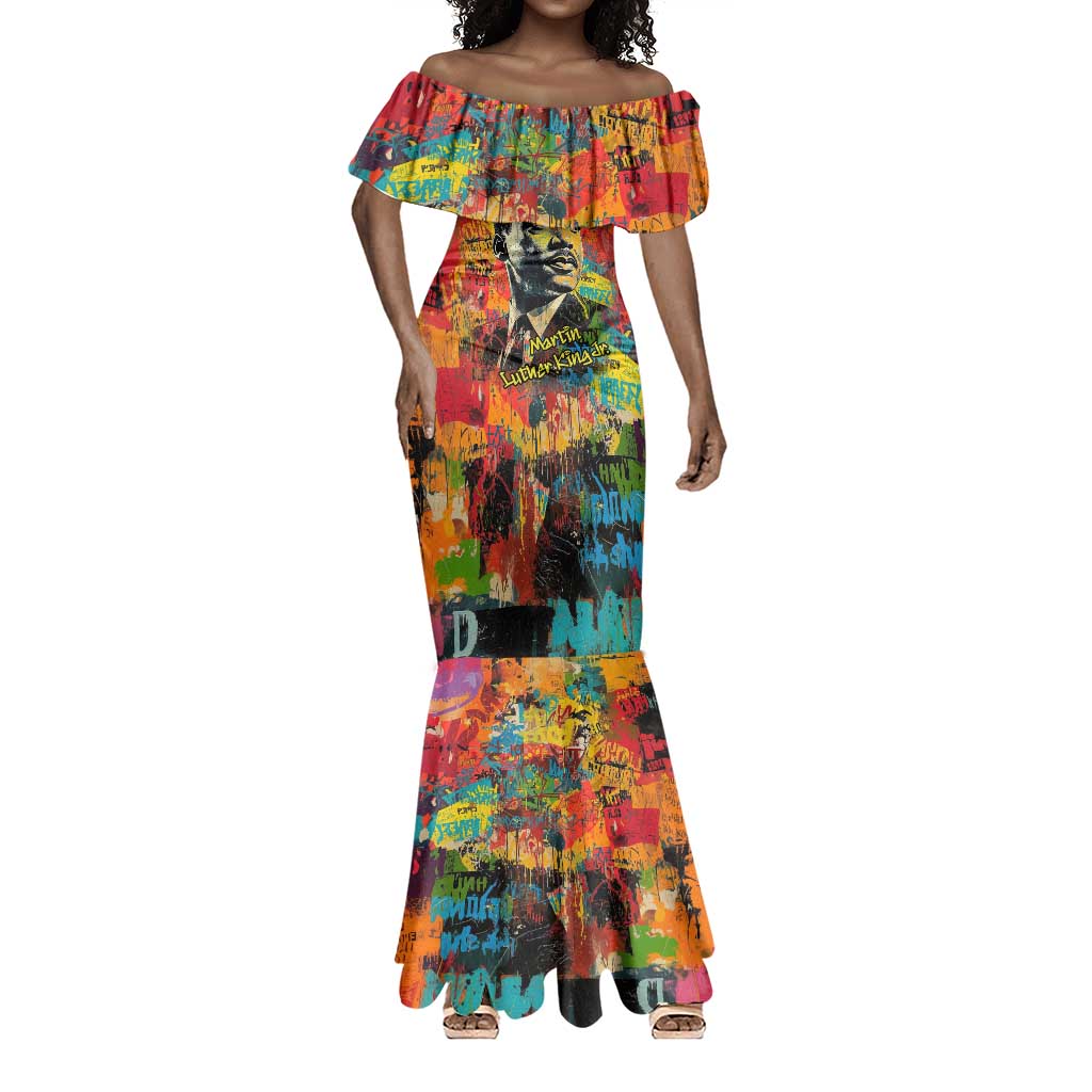 Martin Luther King Jr Mermaid Dress Colorful Street Art Portrait Black History Graffiti Style TS04