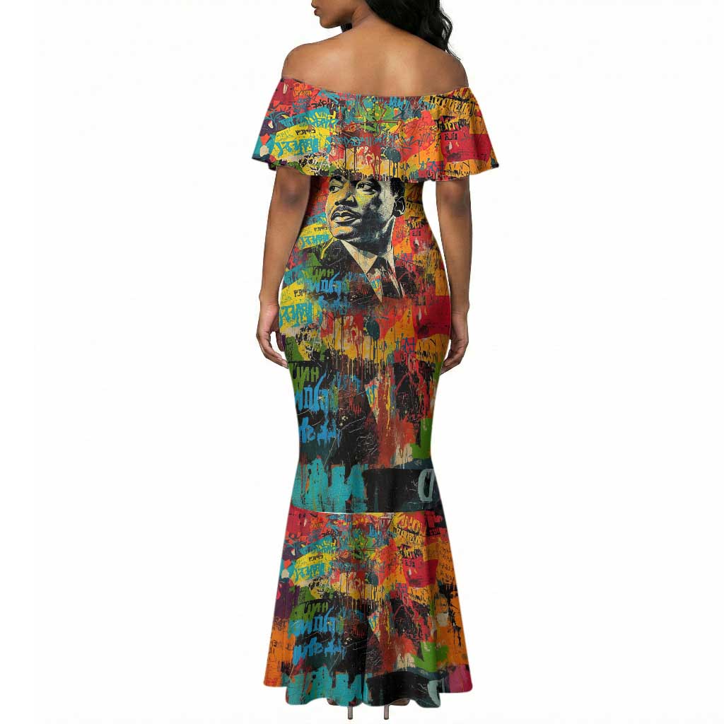 Martin Luther King Jr Mermaid Dress Colorful Street Art Portrait Black History Graffiti Style TS04