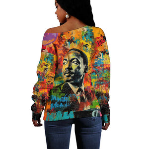 Martin Luther King Jr Off Shoulder Sweater Colorful Street Art Portrait Black History Graffiti Style - African Pride
