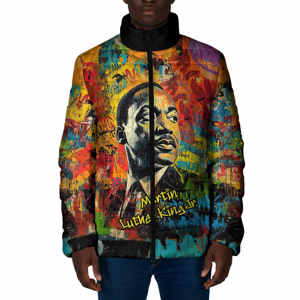 Martin Luther King Jr Padded Jacket Colorful Street Art Portrait Black History Graffiti Style - African Pride