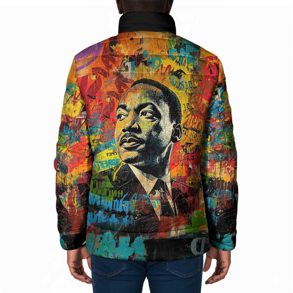 Martin Luther King Jr Padded Jacket Colorful Street Art Portrait Black History Graffiti Style - African Pride