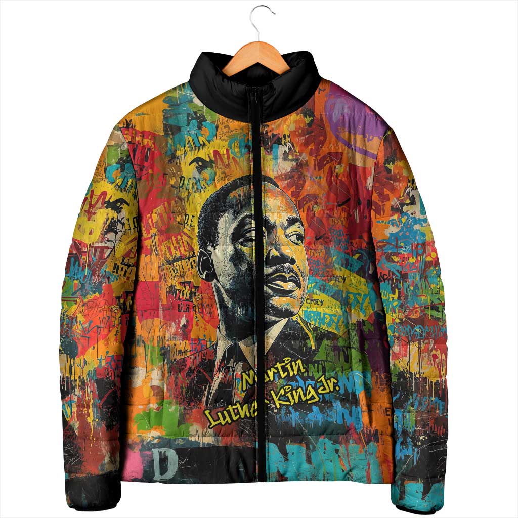 Martin Luther King Jr Padded Jacket Colorful Street Art Portrait Black History Graffiti Style - African Pride