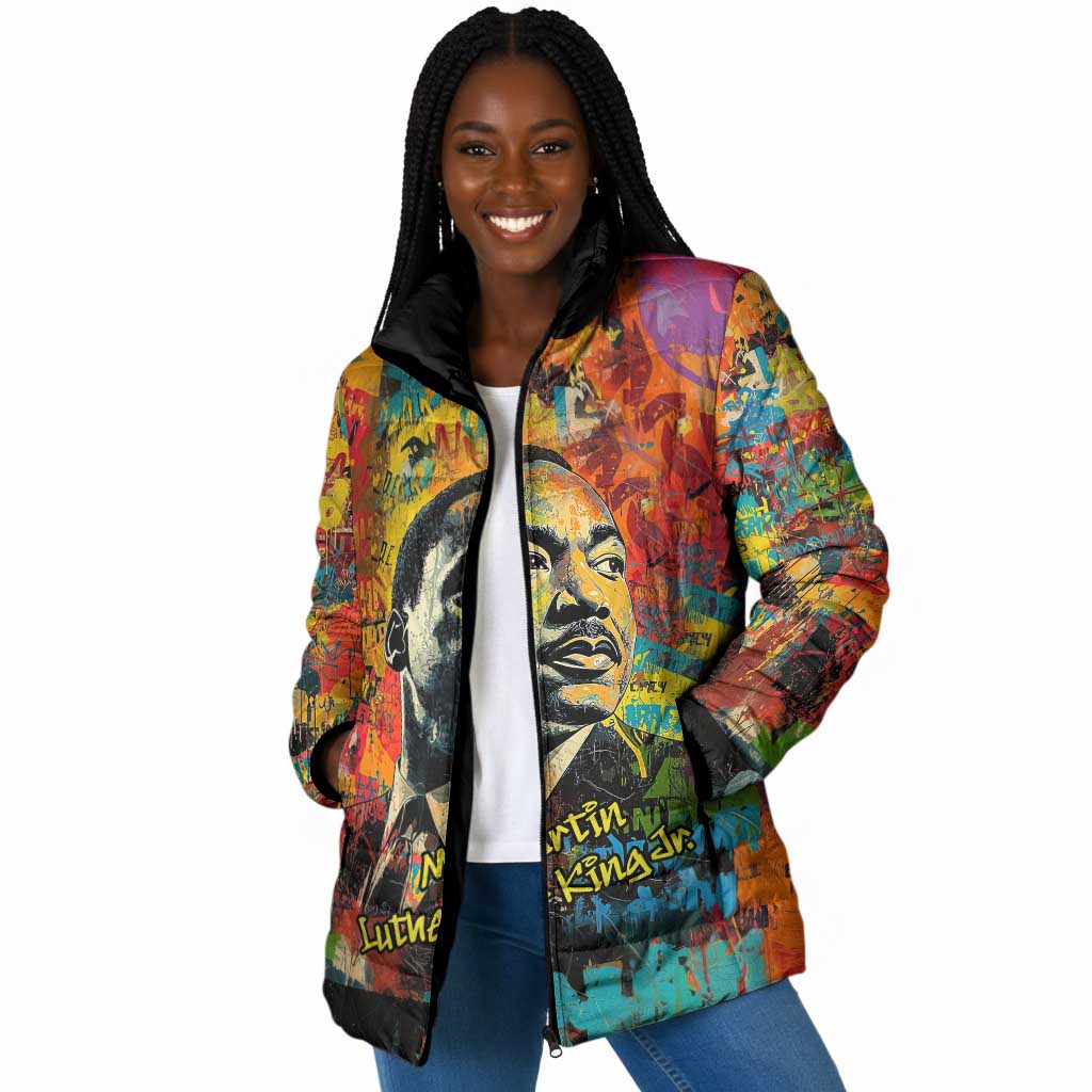 Martin Luther King Jr Padded Jacket Colorful Street Art Portrait Black History Graffiti Style - African Pride