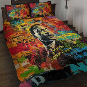 Martin Luther King Jr Quilt Bed Set Colorful Street Art Portrait Black History Graffiti Style - African Pride