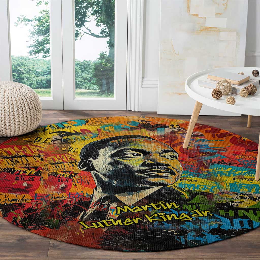 Martin Luther King Jr Round Carpet Colorful Street Art Portrait Black History Graffiti Style - African Pride